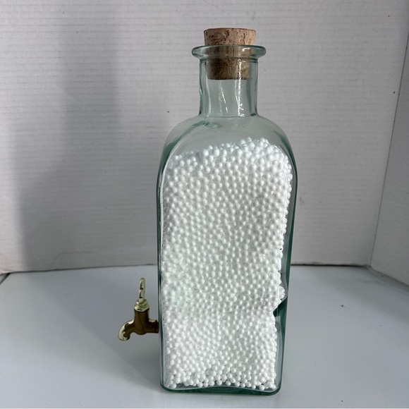 Glass bottle with foam pellets and cork stopper & tap 11” tall - Picture 5 of 7